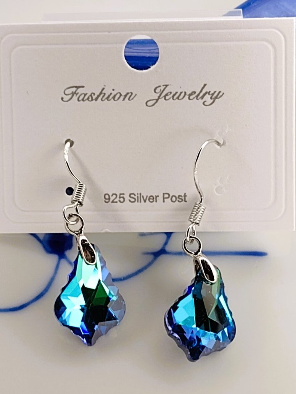 Earring Pair Costume Glass Crystal Blue Borealis Bling Pazazz Club Dress Wedding